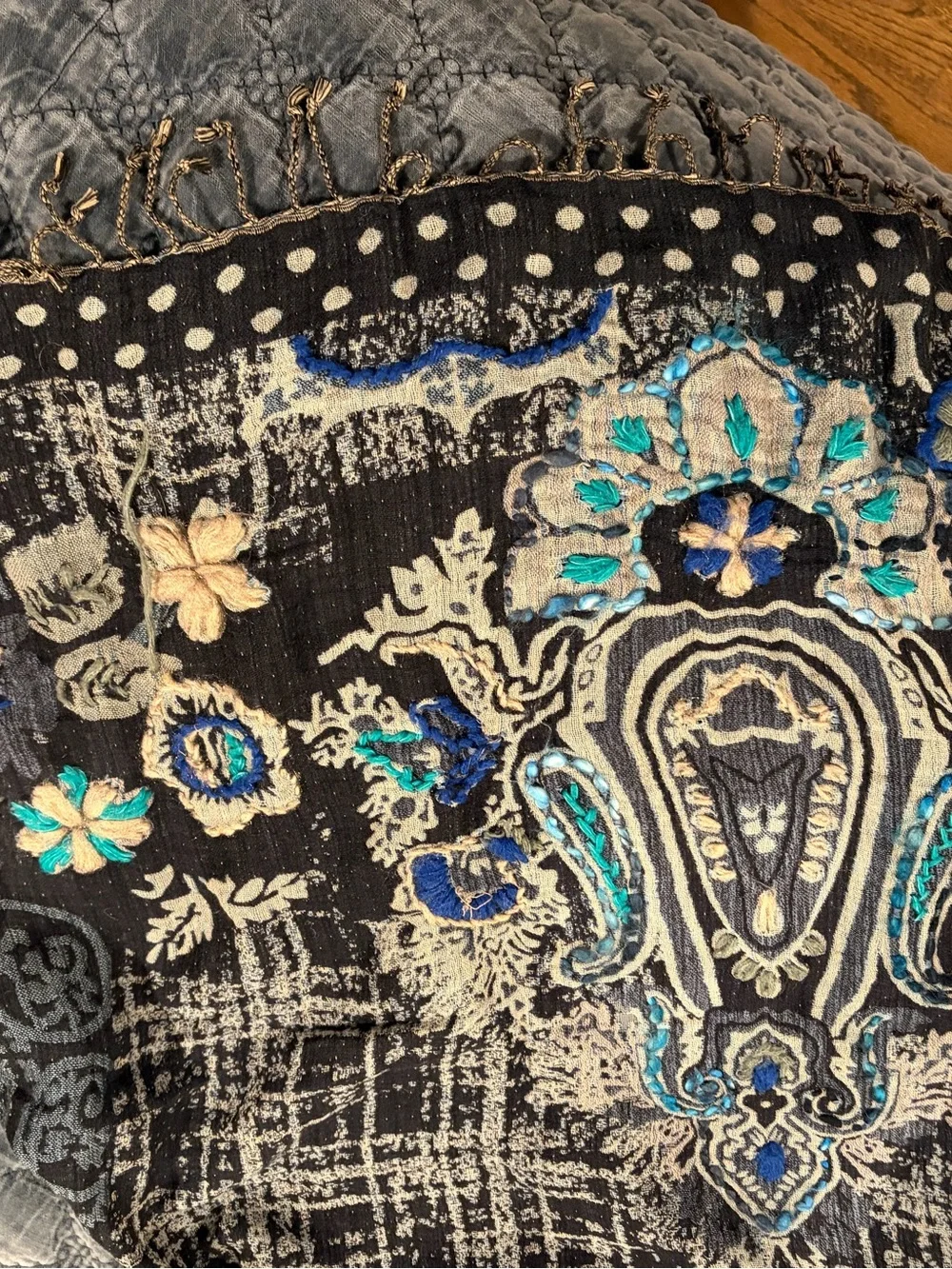 World Market Navy Blue Floral Patchwork Scarf